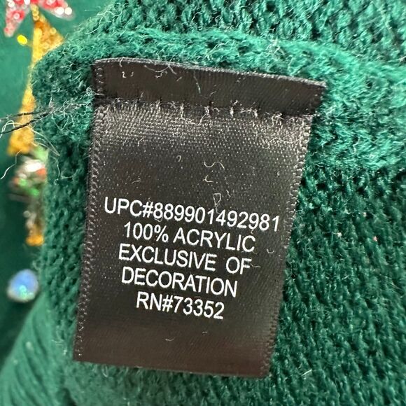 Ugly Christmas Sweater Holiday Tunic Sweater L Green Gold Sparkle Tree Women - Picture 5 of 8